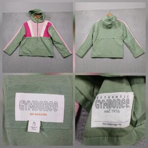 Gymboree Windbreaker Jacket Girls XL 14 Green Pink Hooded Zip Colorblock